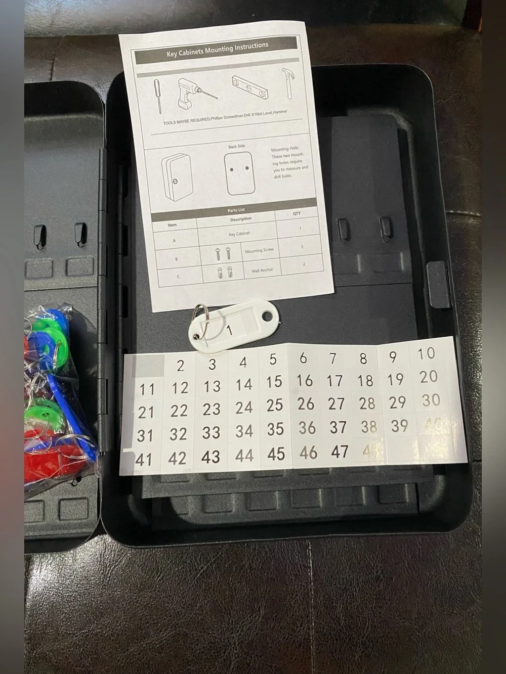 Key Safe Lock Box with Hooks and Number Labels - Black